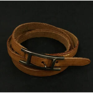 HERMES Hapi 3 Bracelet Brown Silver Leather Hardware Square H